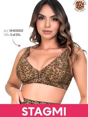 Stagmi Colombian Seamless Bralette Top Lift Bra Limited Animal Print & Thong NEW